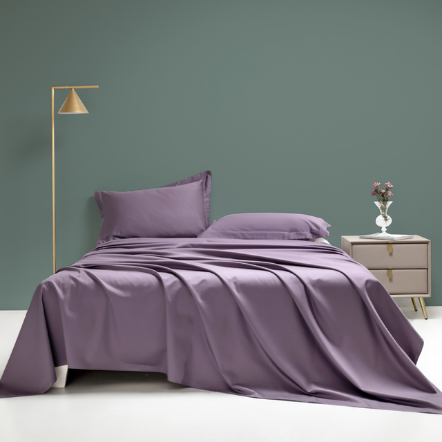  Bettw&auml;sche-Sets, 100 % Baumwolle, 300 TC, hochwertiger Satin in lila Farbe